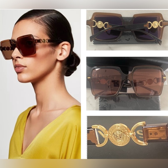 VERSACE LOGO MEDALLIONS FOR A SIGNATURE STATEMENT ON TRANSPARENT BROWN SUNNIES - Picture 5 of 16
